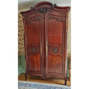 Rare Wedding Wardrobe In Solid Mahogany, Upper Normandy 18th Century.