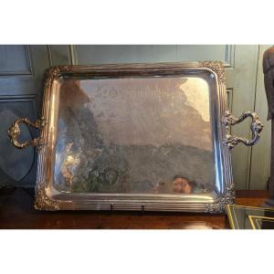 Large Silver-plated Metal Serving Tray – 19th Century 