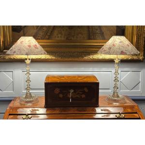 Pair Of Contemporary Decorative Blown Glass Candlesticks, Inspired By The 17th Century.