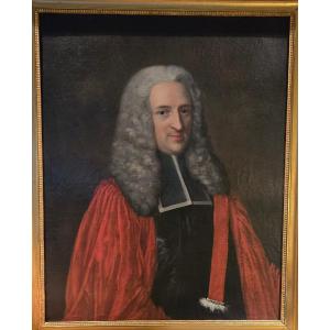 Portrait Of A Magistrate In A Red Robe, French School, 18th Century.  