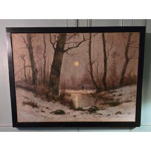 Alfred Godchaux, Moonlight In The Undergrowth, Animated Winter Landscape.  