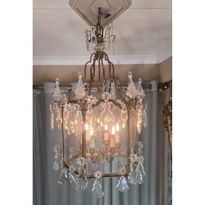 Louis XV Style Lantern In Gilt Bronze And Crystal, Circa 1900.