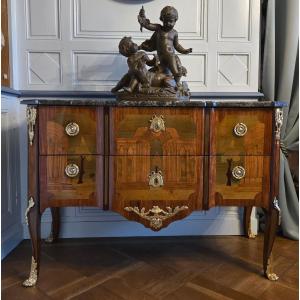 Greek-style Chest Of Drawers In Marquetry Of Landscapes And Ruins, Stamped A.l. Gilbert, Paris