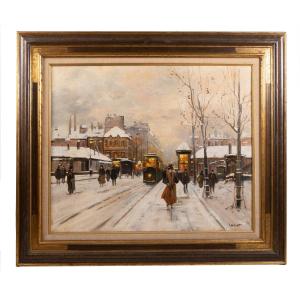 Pierre Jacquet (20th Century): Paris, The Boulevards Under The Snow
