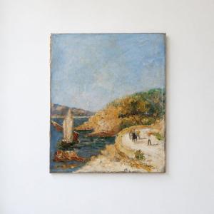“cart On The Coast” – Antique Oil Painting On Canvas, Circa 1900 - In The Manner Of Alexis Grit