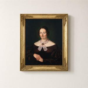 Portrait Of A Lady In A Silk Dress, French School Style (circa 1840)
