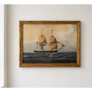 Portrait Of The Ship La Concurrent By Joseph Honore Maxime Pellegrin (1793-1869)
