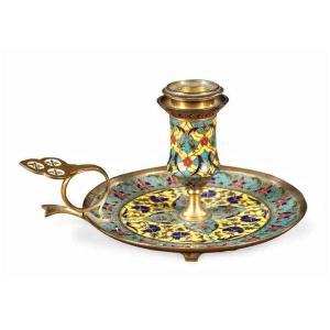 Candlestick  Bronze And Enamels -  F. Barbedienne - XIXth 