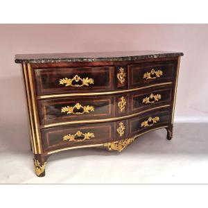 Stamp Criaerd - Chest Of Drawers With Curved Front In Marquetry Veneer - Regency Period