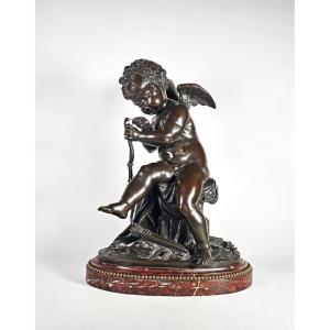 Angel With A Bow - Bronze By Lemire - 19th Century
