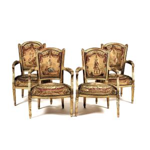 Stamped "i - Cheneaux" - Set Of 4 Giltwood Armchairs - Louis XVI Period