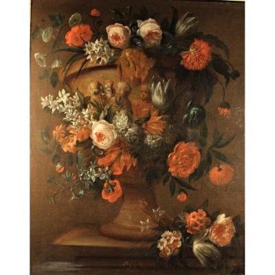 25% Discount  -  Van Der Beken - Vase Of Flowers - Oil On Canvas - Circa 1730