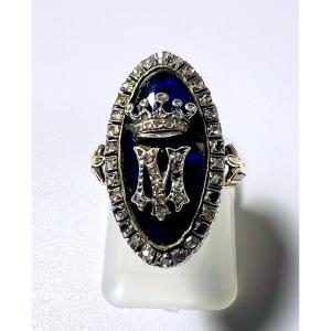 Antique Souvenir Ring In Gold, Diamonds And Enamel