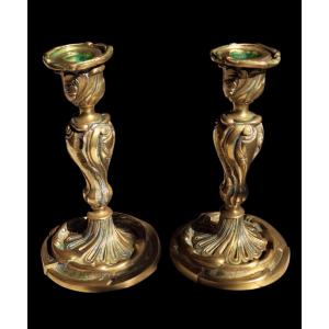 Pair Of Gilt Bronze Candlesticks Probably By Raingo Frères Paris