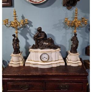 Antique French Clock Garniture, By Raingo Frères, Paris, 19th Century