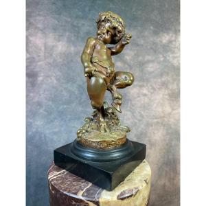 Sculpture Of A Young Faun In Patinated Bronze, 19th Century
