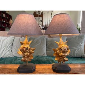 Pair Of 19th Century Gilded Wood Lamps