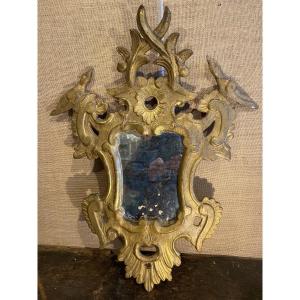18th Century Gilded Carved Wooden Mirror With Birds