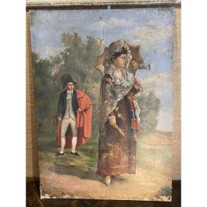 Oil On Canvas Depicting A Gallant Scene