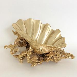 Centerpiece By Claude Victor Boeltz In Gilded Bronze And Quartz, Circa 1980, France.