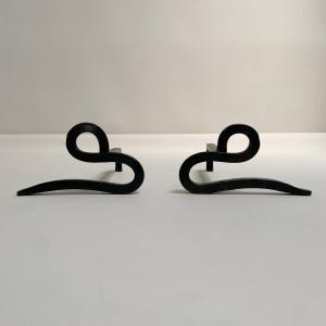 Pair Of Wrought Iron Andirons, Circa 1950, France.