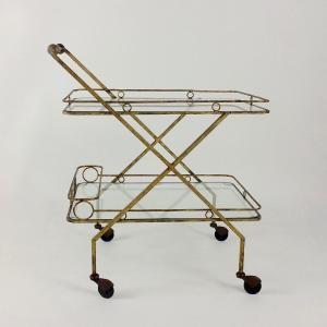 Gilt Metal Bar Cart, Circa 1960, France.