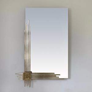 Bronze Wall Mirror Signed Angelo Brotto For Esperia, Circa 1970, Italy.