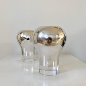 Pair Of Christofle Silver-plated And Perspex Desk Lamps, Circa 1960, France.