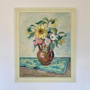 Still Life With Flowers, 1950s-60s, Oil On Isorel Panel.