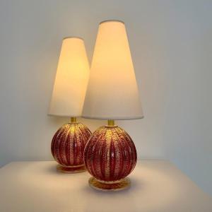 Pair Of Murano Glass Lamps Circa 1940, Italy.