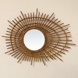 Rattan Mirror In The French Riviera Style, Circa 1960, France.