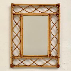 French Riviera-style Bamboo And Rattan Mirror, Circa 1970, France