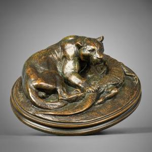 Jaguar Holding A Caiman, Antoine-louis Barye Paris (1795 - 1875)