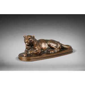  Reclining Panther, Antoine-louis Barye, 1795 - 1875 