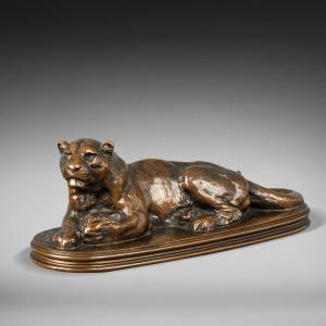  Reclining Panther, Antoine-louis Barye, 1795 - 1875 