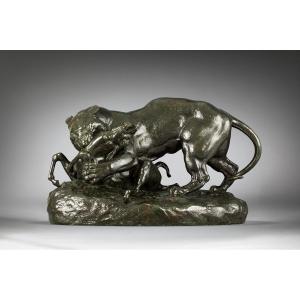Tiger Surprising An Antelope, Antoine-louis Barye (1795 - 1875)   