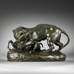 Tiger Surprising An Antelope, Antoine-louis Barye (1795 - 1875)   
