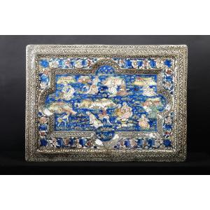 Large Pottery Tile In Deep Relief Under Qajar Glaze, Circa 1880