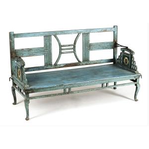 Blue Painted Garden Bench, Indie Late 19th Century