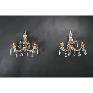 Important Pair Of Rock Crystal And Amethyst Sconces, Italy, 19th Century 