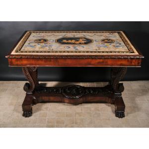 Important Work Table With Scagliola Top, Rome Or Naples, Circa 1840