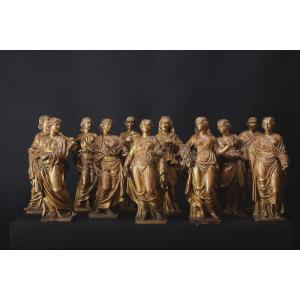 Series Of Twelve Vestal Virgins In Gilded Wood, From The Library Of Alberto Bruni Italy, 18th Century