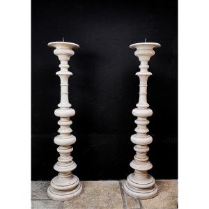 A Pair Of Monumental Carrara Marble Chandeliers, Rome, 17th Century