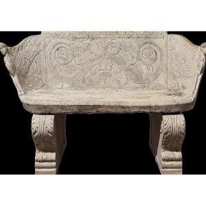 Large Carrara Marble Bench, Italy Early 19th Century