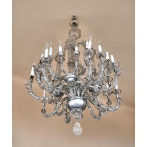 Large Murano Chandelier In White Glass, 18th Century