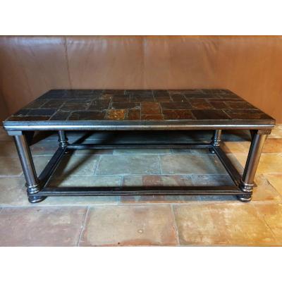 1930s Steel Coffee Table With Nature Stone Tiled Top, France
