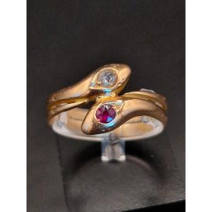 Old Snake Ring Circa 1900 Gold Diamond Ruby