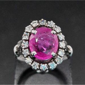 Unheated Pink Sapphire And Diamond Gold Ring