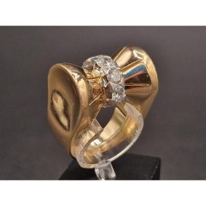Art Deco Gold Platinum Diamond “knot” Tank Ring Circa 1940/1950