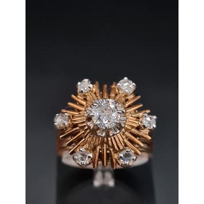 1960's Flower Ring, Platinum Gold And Diamonds
